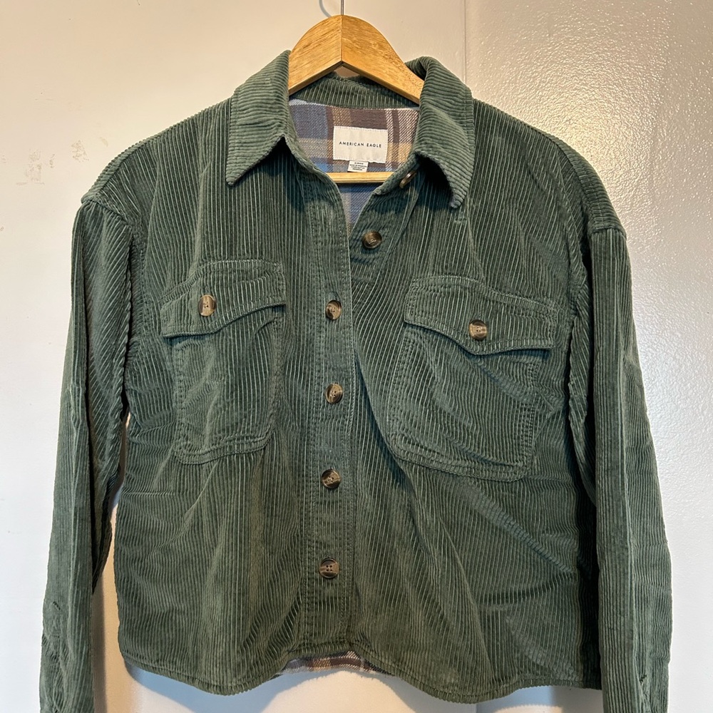 Green Corduroy Button-Up Jacket